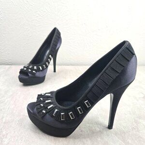 Tory Burch Whimsygoth Pumps Studded Satin High Heel Platform Peeptoe Stiletto